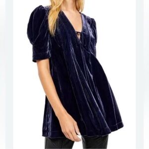 Free People Deep Blue Velvet Blouse/tunic